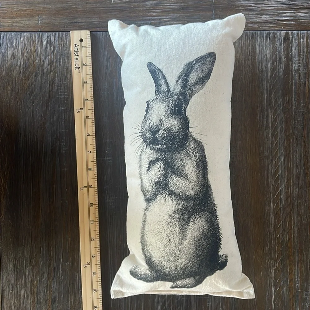 Maya Pickles Bunny Sketched Pillow (8x15) Cream Made in USA Sunroom Bench Child